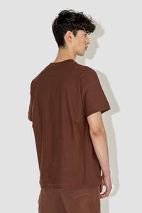 FLANEUR HOMME EMBROIDERED SIGNATURE TSHIRT IN DARK BROWN